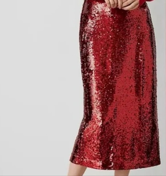 Ann Taylor Dresses & Skirts - Ann Taylor Red Sequin Midi Skirt 8 NWOT